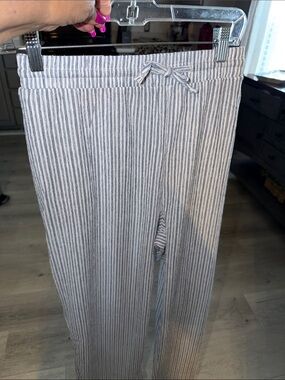 Ladies blue and White Striped Drawstring Pants